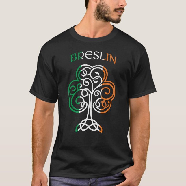 BRESLIN Irish Name Shamrock Ireland Flag Family T-Shirt (Front)