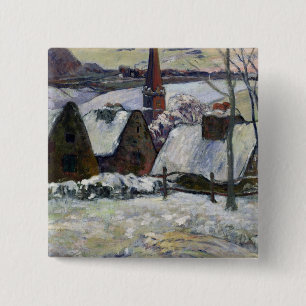 Breton village under snow, 1894 15 cm square badge