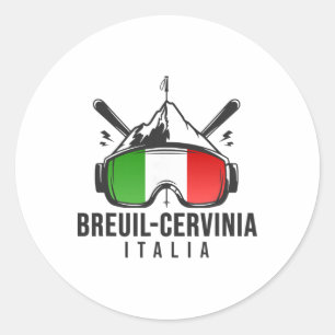 Breuil-cervinia Ski Resort Retro Skiing Classic Round Sticker