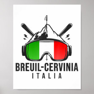 Breuil-cervinia ski resort retro skiing  poster