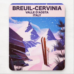 Breuil-Cervinia,Valle d’Aosta, italy,ski poster Mouse Pad