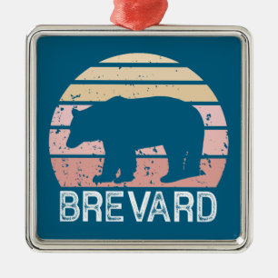 Brevard North Carolina Retro Bear Metal Ornament