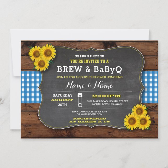 Brew and BABYQ Baby Shower Blue Sunflower Invitation (Front)