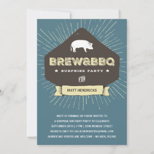 Brew & BBQ Surprise Birthday Party Invitation