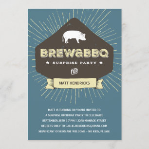 Brew & BBQ   Surprise Birthday Party Invitation