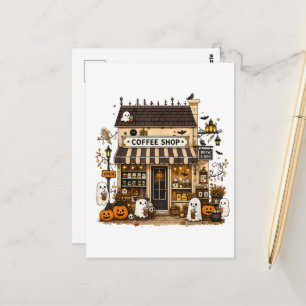 Brew Boo Ghost Coffee Halloween Cafe Vintage  Postcard