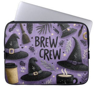 Brew Crew Graphic with Witch Hats, Coffee Mugs Laptop Sleeve