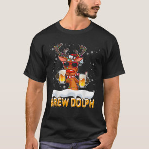 Brew Dolph Christmas Lights Santa Reindeer Beer Dr T-Shirt