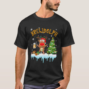Brew-Dolph Christmas Reindeer Drinking Beer Lover T-Shirt