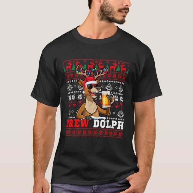Brew Dolph Costume Drunker Reindeer Sunglasses Dri T-Shirt (Front)
