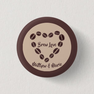 Brew Love Coffee Bean Heart 3 Cm Round Badge