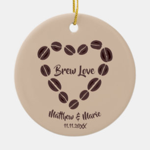 Brew Love Coffee Bean Heart Ceramic Ornament