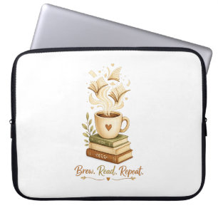 Brew. Read. Repeat. Cosy Coffee & Book Lover Laptop Sleeve