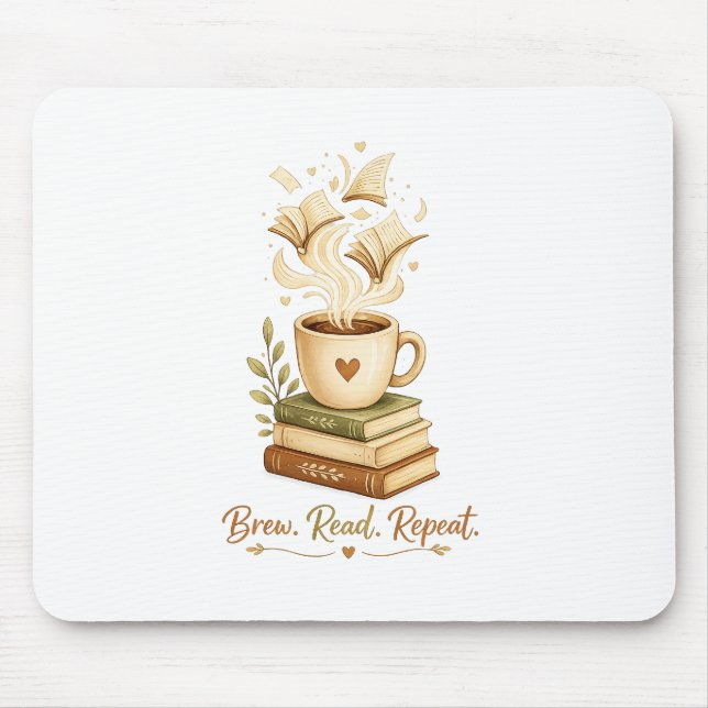 Brew. Read. Repeat. | Cosy Coffee & Book Lover  Mouse Pad (Front)