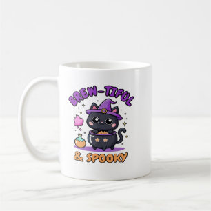 Brew-tiful & Spooky Black Cat on White Classic T-S Coffee Mug