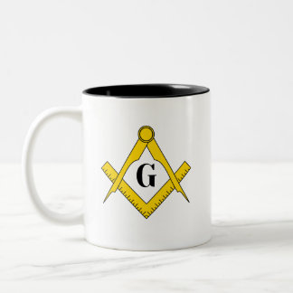 "Brew with Brotherhood: Square and Compass Masonic Two-Tone Coffee Mug