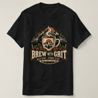 Brew With Grit Vintage Coffee Fitness Strength T-Shirt