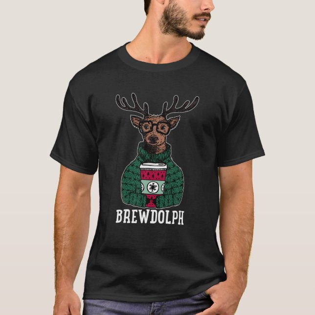 Brewdolph Reindeer Coffee Retro Christmas Coffee X T-Shirt (Front)