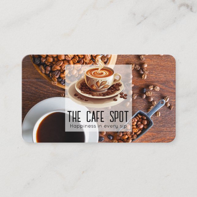 Brewed Coffee Cup and Beans Business Card (Front)