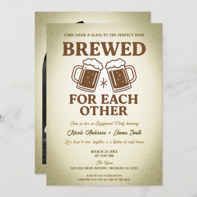 Brewed Craft Beer Retro Engagement Party Invitation (Front/Back)