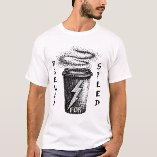 Brewed for Speed – Black & White Coffee Cup Design T-Shirt