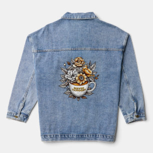Brewed Happiness Coffee Flowers Denim Jacket