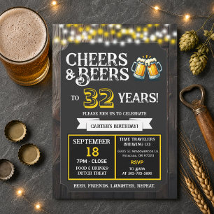Brewery Birthday Cheers and Beers to 32 Years Invitation