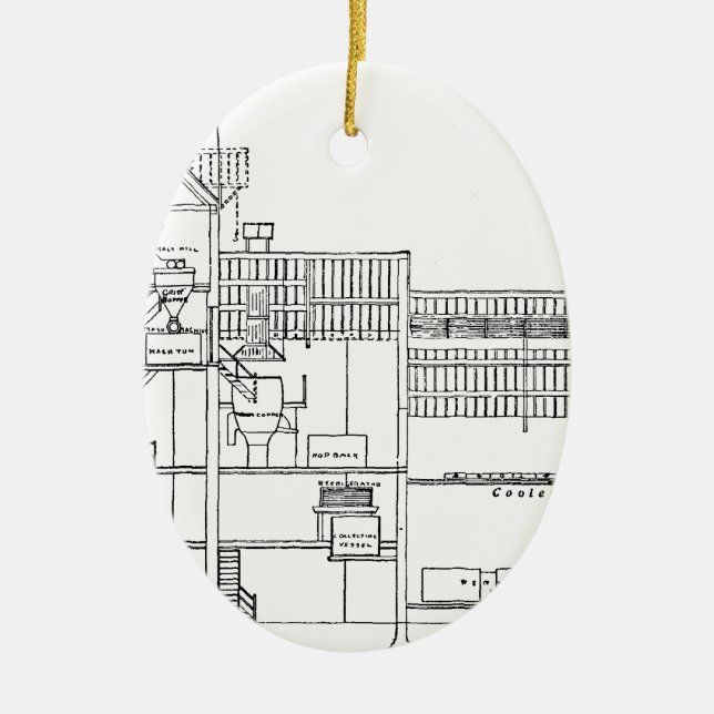 Brewery Blueprint Ceramic Ornament (Front)