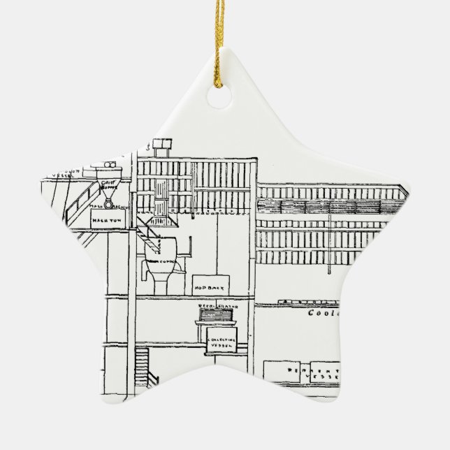 Brewery Blueprint Ceramic Tree Decoration (Front)