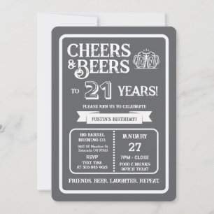 Brewery Pub Birthday Cheers and Beers to 21 Years Invitation