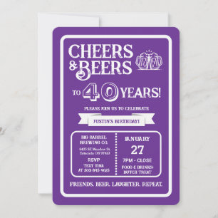 Brewery Pub Birthday Cheers and Beers to 40 Years Invitation