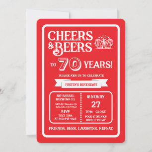 Brewery Pub Birthday Cheers and Beers to 70 Years Invitation