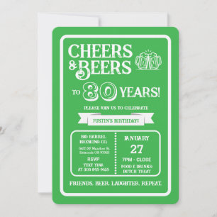 Brewery Pub Birthday Cheers and Beers to 80 Years Invitation