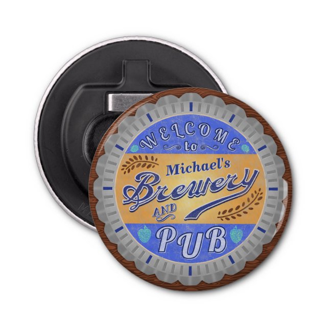 Brewery Pub Personalised Beer Bottle Cap Bottle Opener (Front)