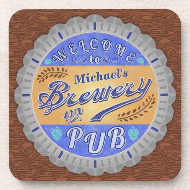 Brewery Pub Personalised Beer Bottle Cap Coaster (Front)