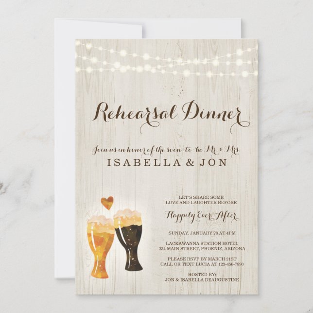 Brewery Rehearsal Dinner Invitation | Rustic Beer (Front)