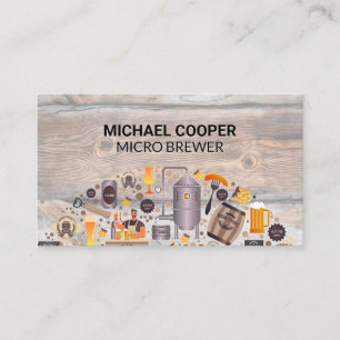 Brewery Restaurant Wood Background Business Card