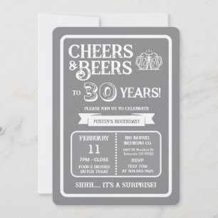 Brewery Surprise Cheers and Beers to 30 Years Invitation