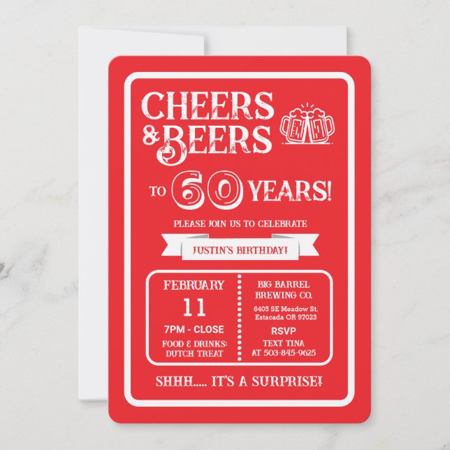 Brewery Surprise Cheers and Beers to 60 Years Invitation (Front)