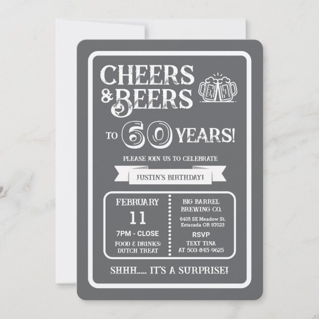 Brewery Surprise Cheers and Beers to 60 Years Invitation (Front)