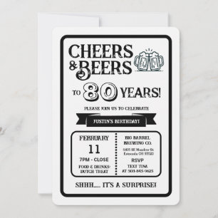Brewery Surprise Cheers and Beers to 80 Years  Invitation