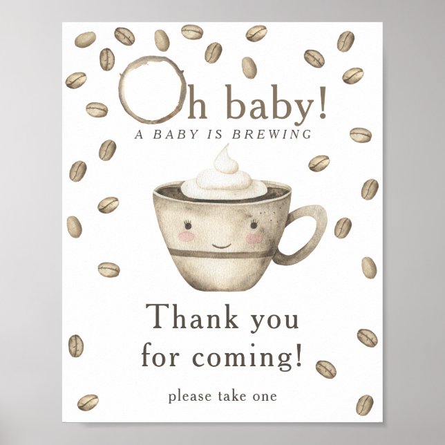Brewing coffee baby shower Thank you for coming Poster (Front)