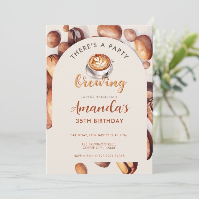 Brewing Coffee Bean Any Age Birthday Invitation (Standing Front)