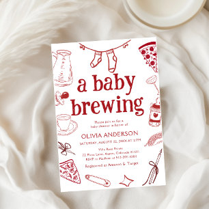 brewing coffee hand drawn doodles baby shower invitation