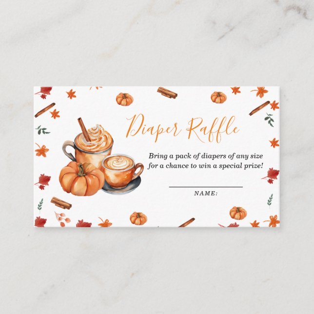 Brewing Pumpkin Spice Baby Shower Diaper Raffle Enclosure Card (Front)