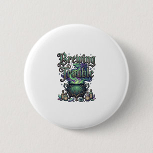 Brewing Trouble Cauldron Dragon Alchemy Crystals H 6 Cm Round Badge
