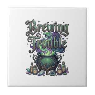Brewing Trouble Cauldron Dragon Alchemy Crystals H Ceramic Tile
