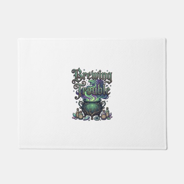 Brewing Trouble Cauldron Dragon Alchemy Crystals H Doormat (Front)