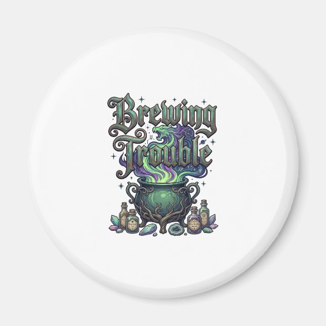 Brewing Trouble Cauldron Dragon Alchemy Crystals H Magnet (Front)