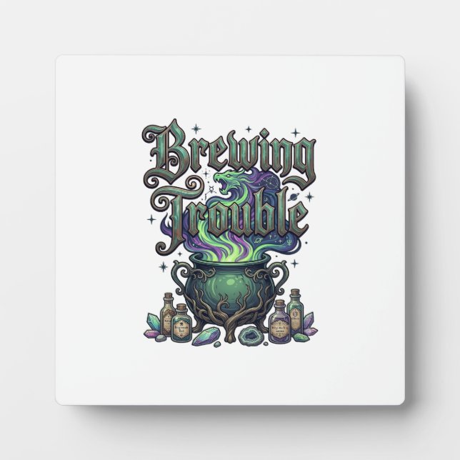 Brewing Trouble Cauldron Dragon Alchemy Crystals H Plaque (Front)